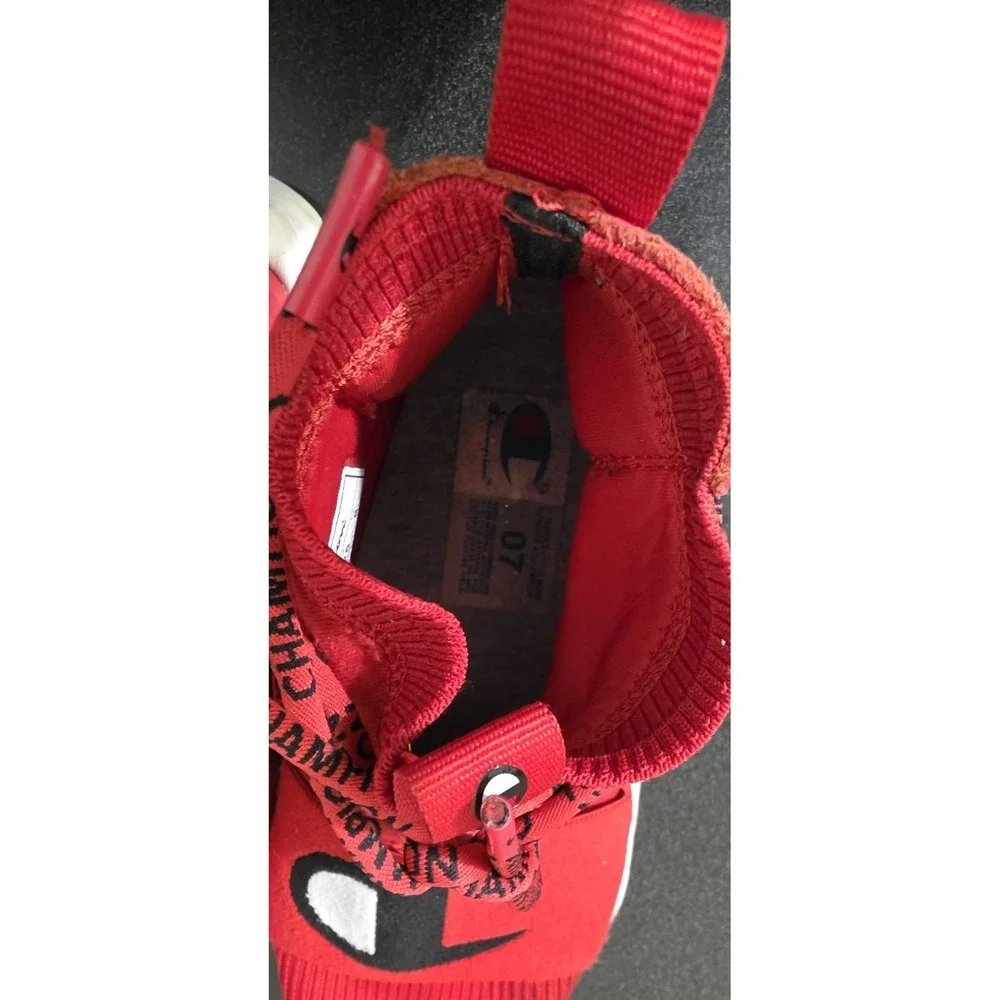 Champion 7 YOUTH W8 Rally‎ Hype Sport Tennis Shoe Red Sock Sneaker EUC